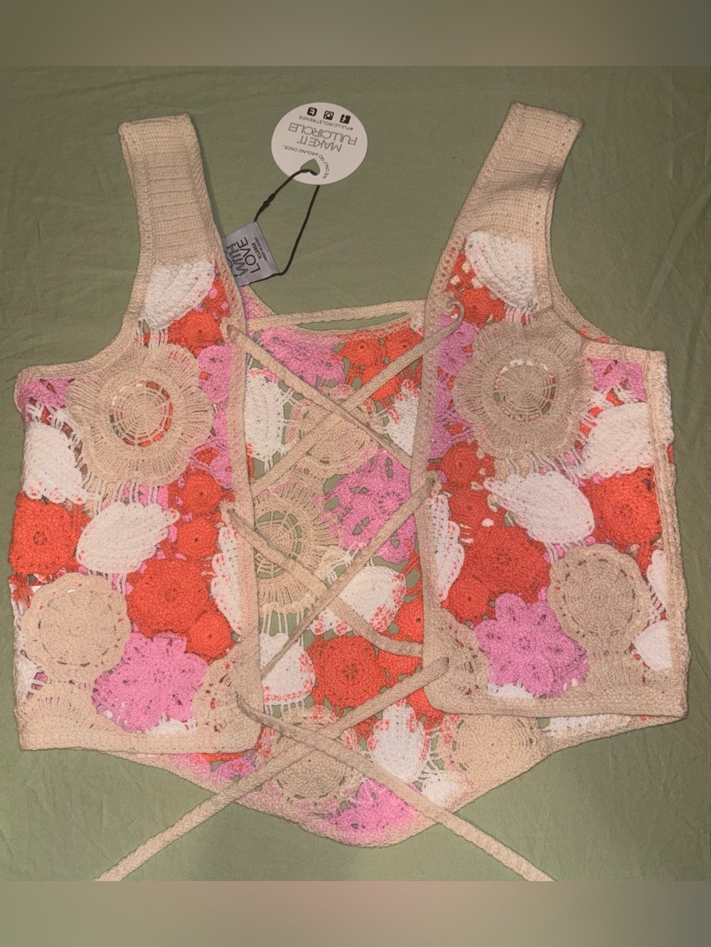 Free People Fiorella Crochet Tank in Pink Solstice Combo Size XL NWT - Picture 4 of 5